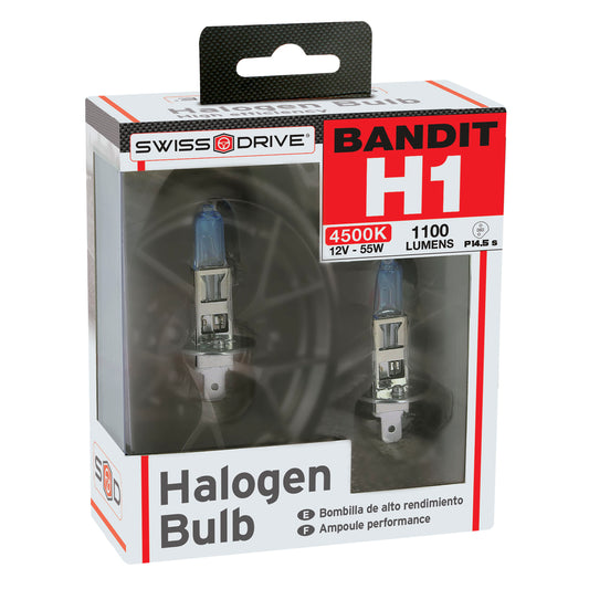 Lâmpada Luz Xenon SWISS DRIVE BANDIT H1 12V 55W 4600K Base P14.5S 2 Peças