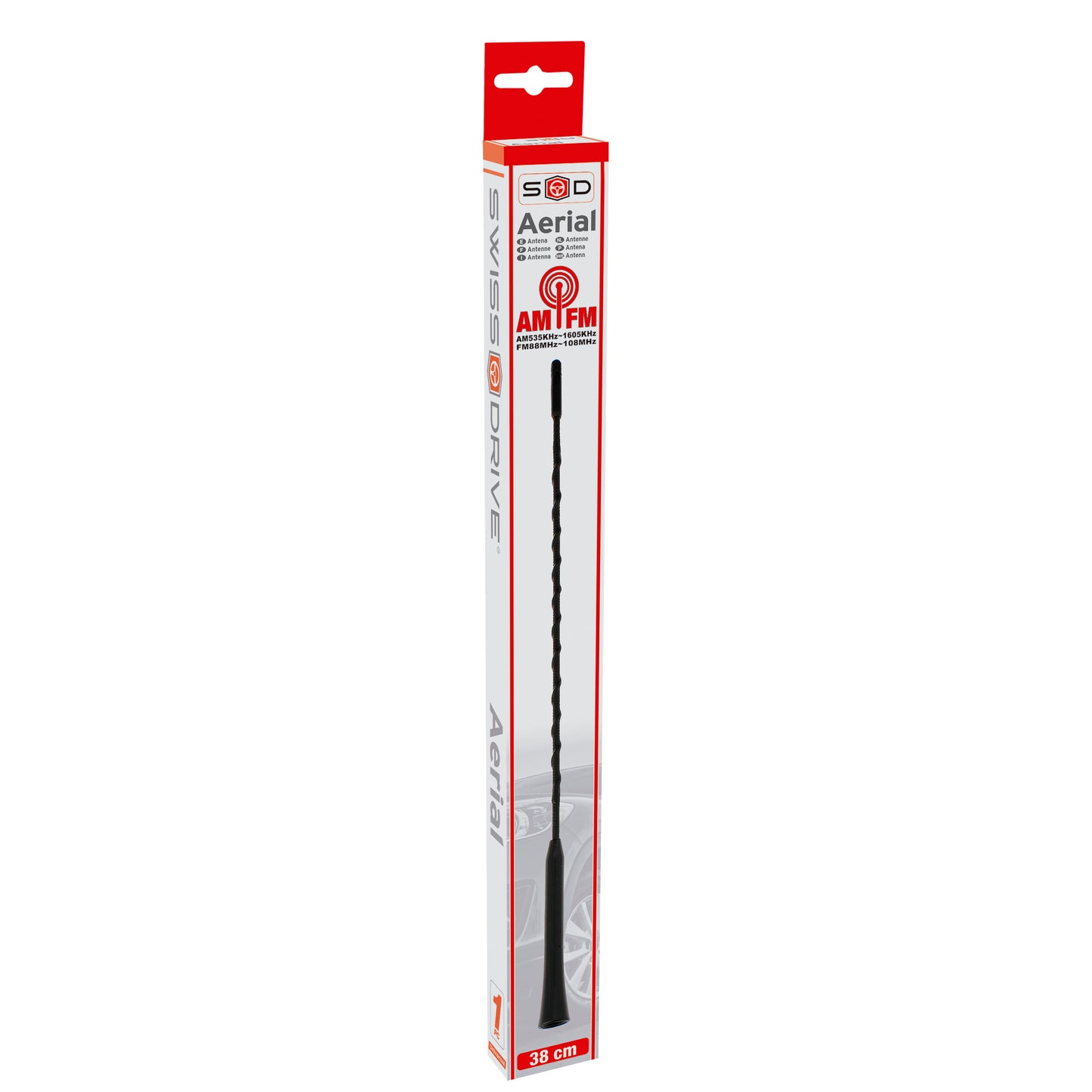Antena Radio Automóvel Universal 38cm negra com adaptador blister