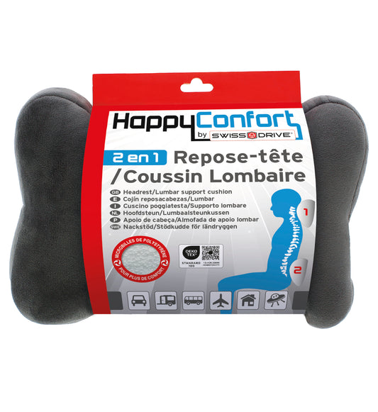 Almofada HAPPY CONFORT Apoio Pescoço/ Reforço Lombar Cor Cinza