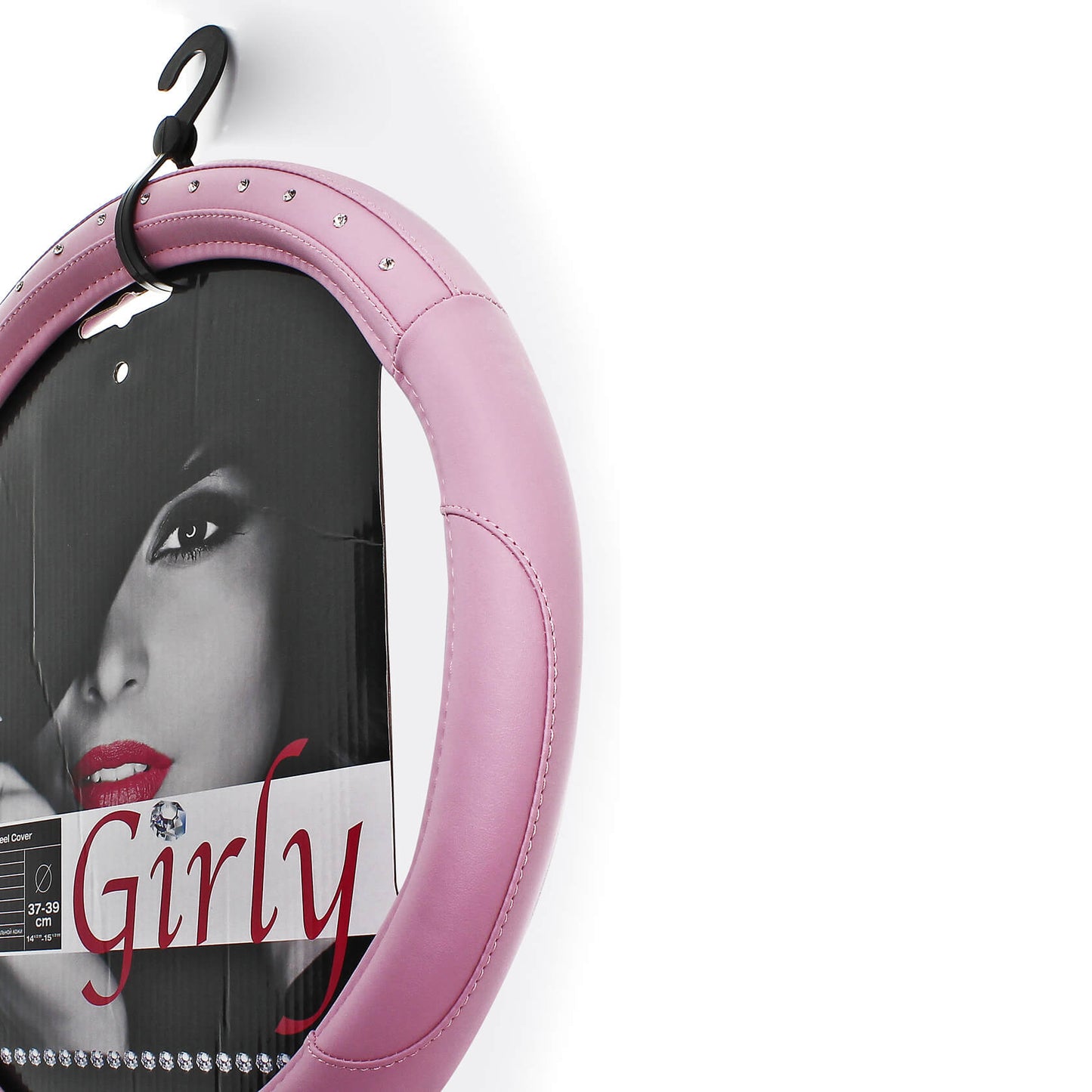 Capa de Volante AUTO " CAR+" Rosa com Brilhantes Tamanho M 37-39 cm