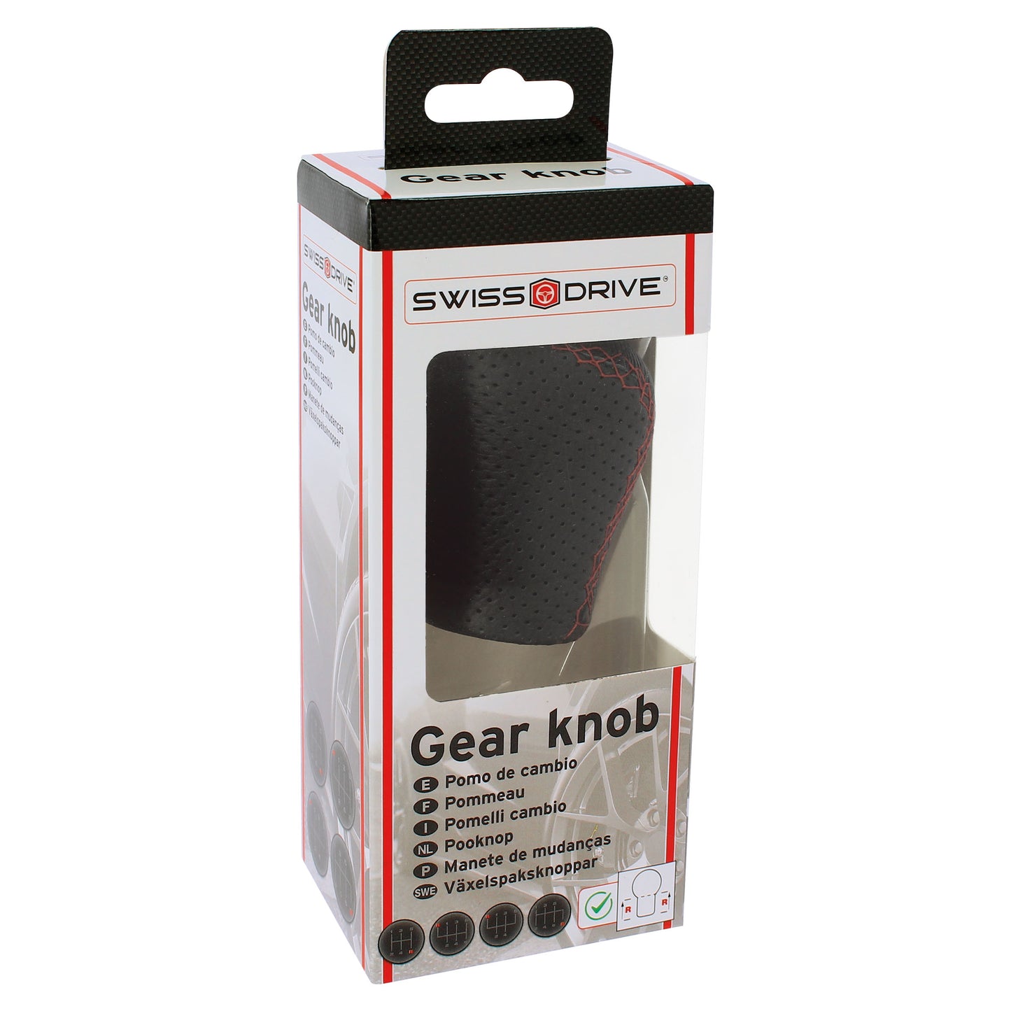 Manete Mudanças Auto (universal) RACE SPORT em Pele com costura em Linha Vermelha