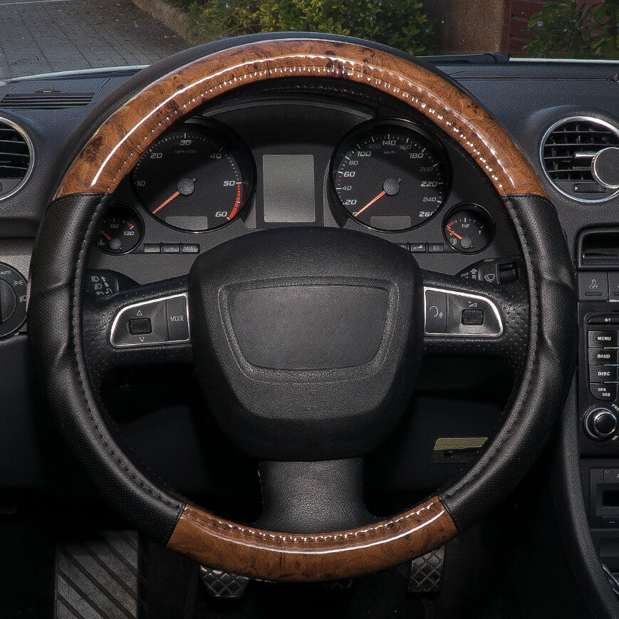 Capas de Volante AUTO "CAR +" LOOK Preto + Madeira escura Tamanho M 37-39 cm