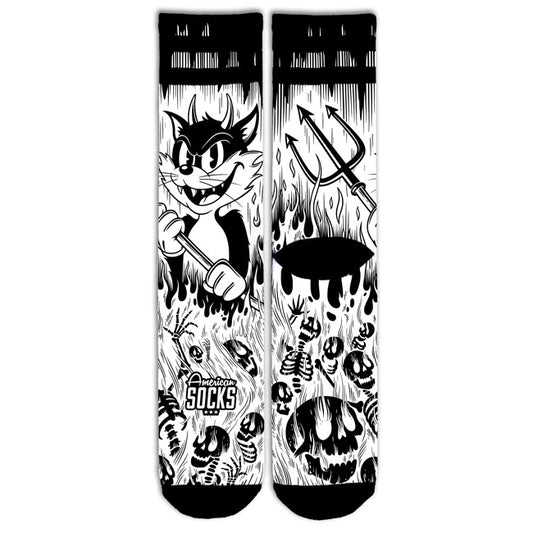 Meias americanas Signature Evil Cat meias brancas