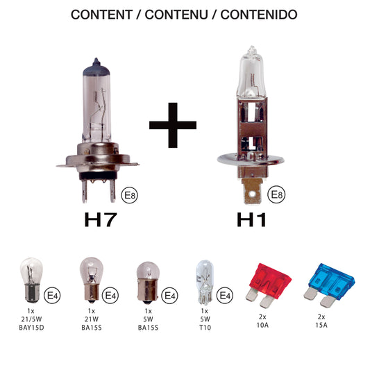 Conjunto de Lâmpadas Homologadas SWISS DRIVE H1 + H7 12V 8 Peças