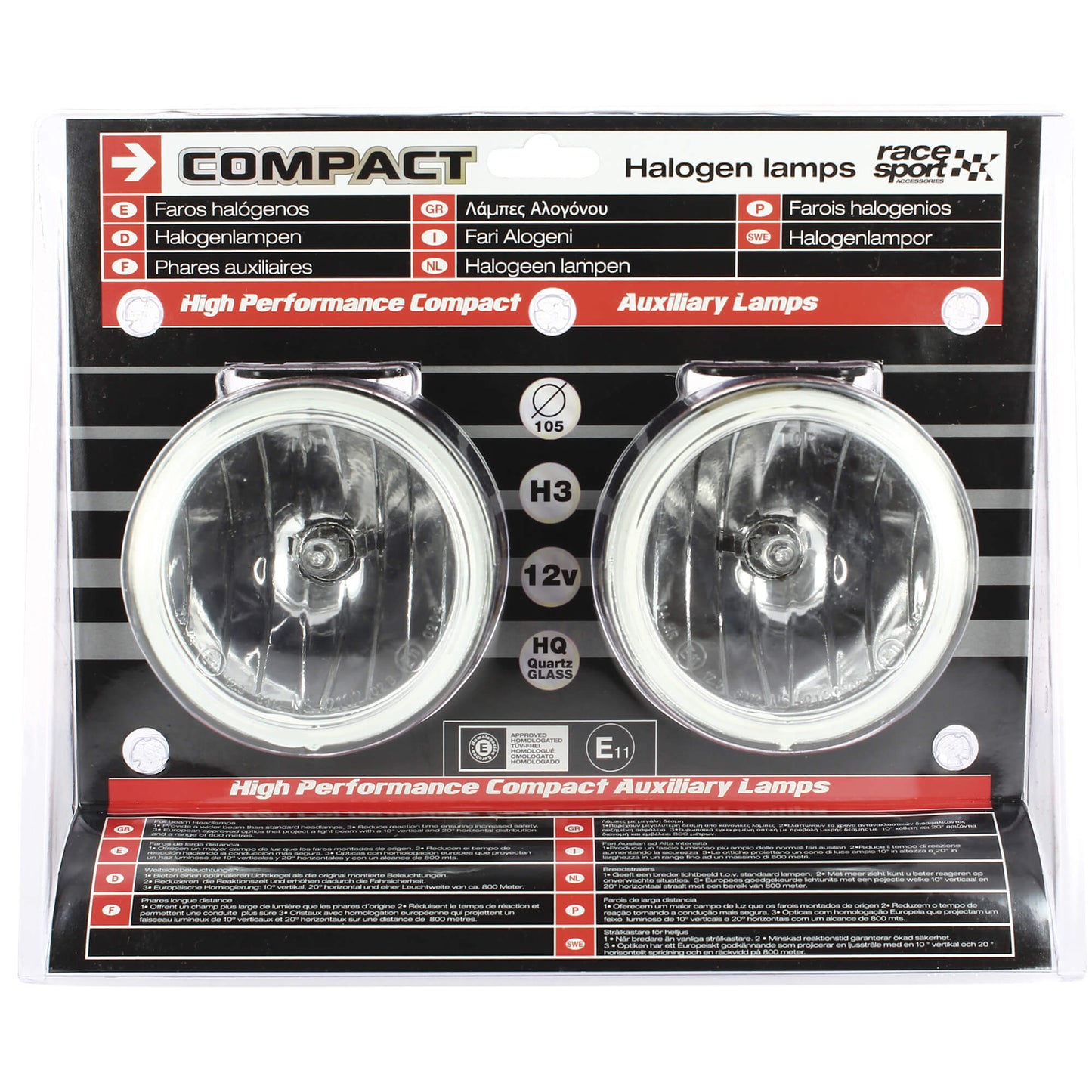 Faróis Redondos de Longo Alcance 12V 55W 3200K Compact RACE SPORT 2PCS