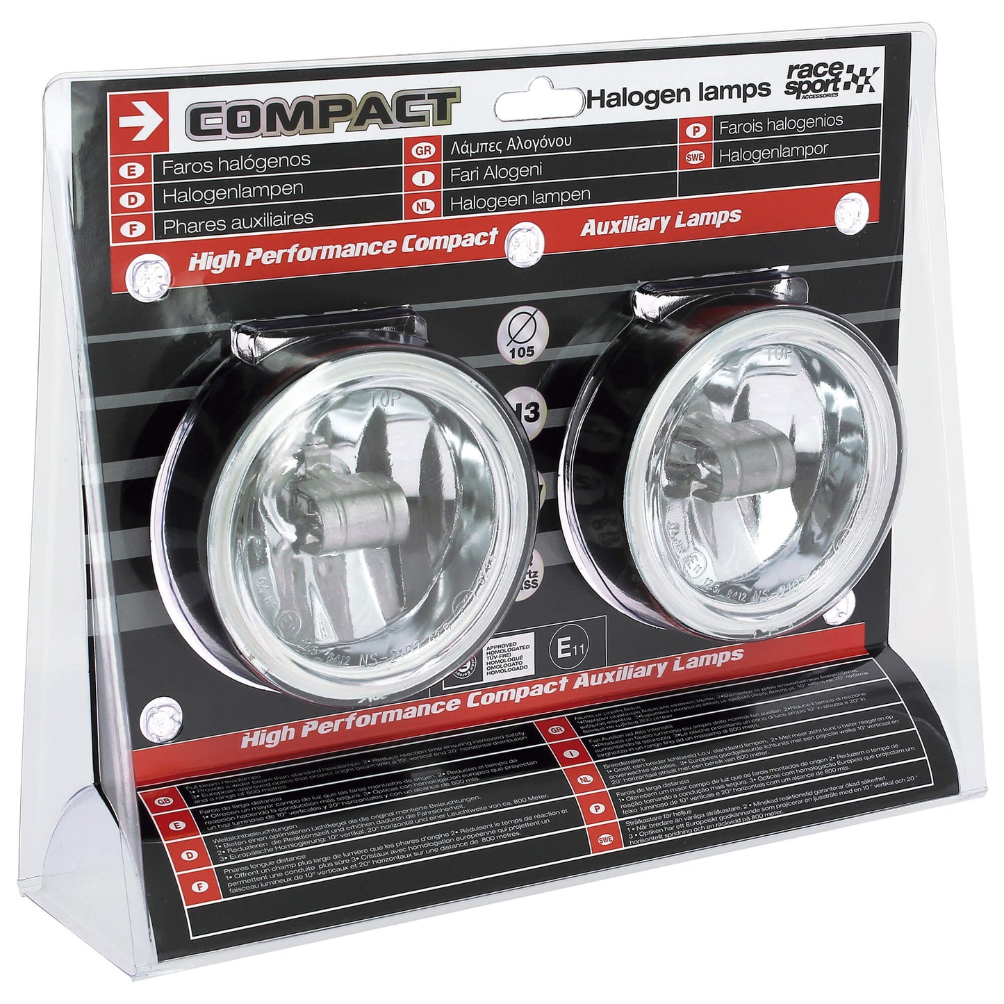 Faróis Redondos Compact Nevoeiro Brancos 12V 55W 3200K RACE SPORT 2PCS
