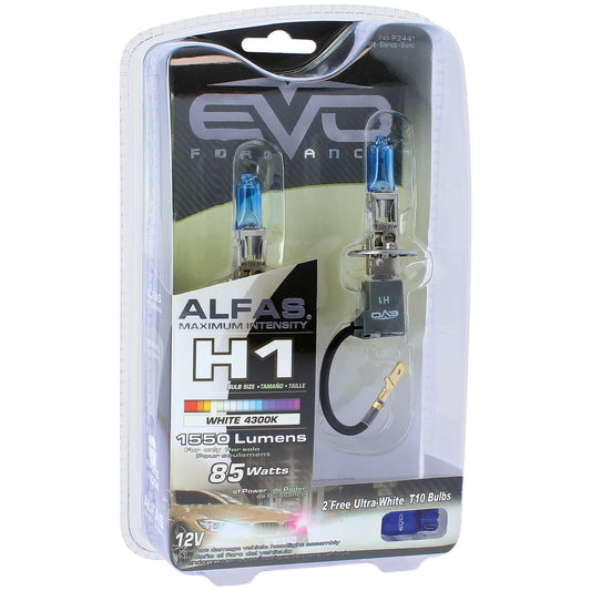 Lâmpadas EVO Alfas Intensidade Máxima H1 12V 85W 4300K 2 UND + 2 Lâmpadas Ultra White T10 Bulbs