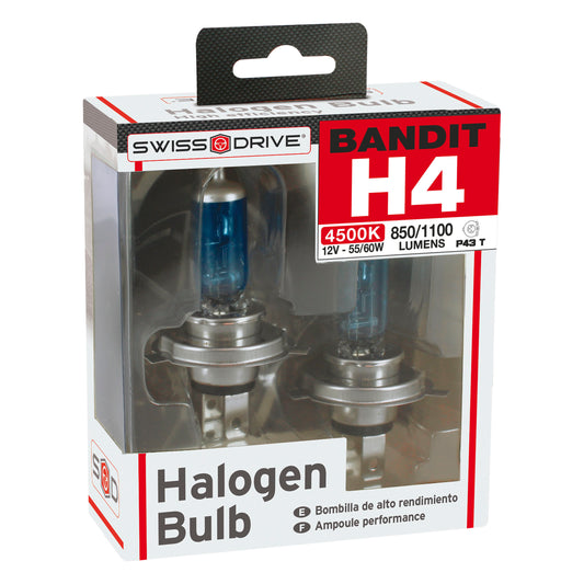 Lâmpadas Luz Xénon SWISS DRIVE BANDIT H4 12V 55/60-W 4600K Base P43T 2 Peças