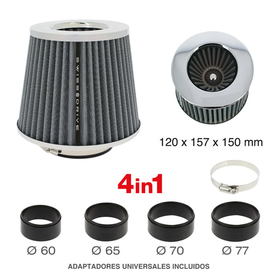 Filtro de Ar SWISS DRIVE " Stream Air " Universal C/ Adaptador Cinza