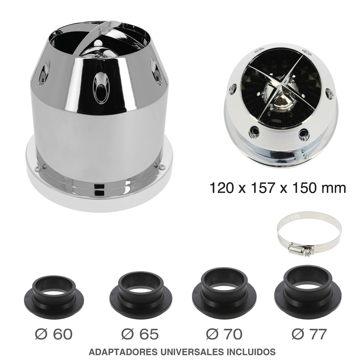 Filtro de Ar SWISS DRIVE" Classic " Chrome Look Universal C/ Adaptador