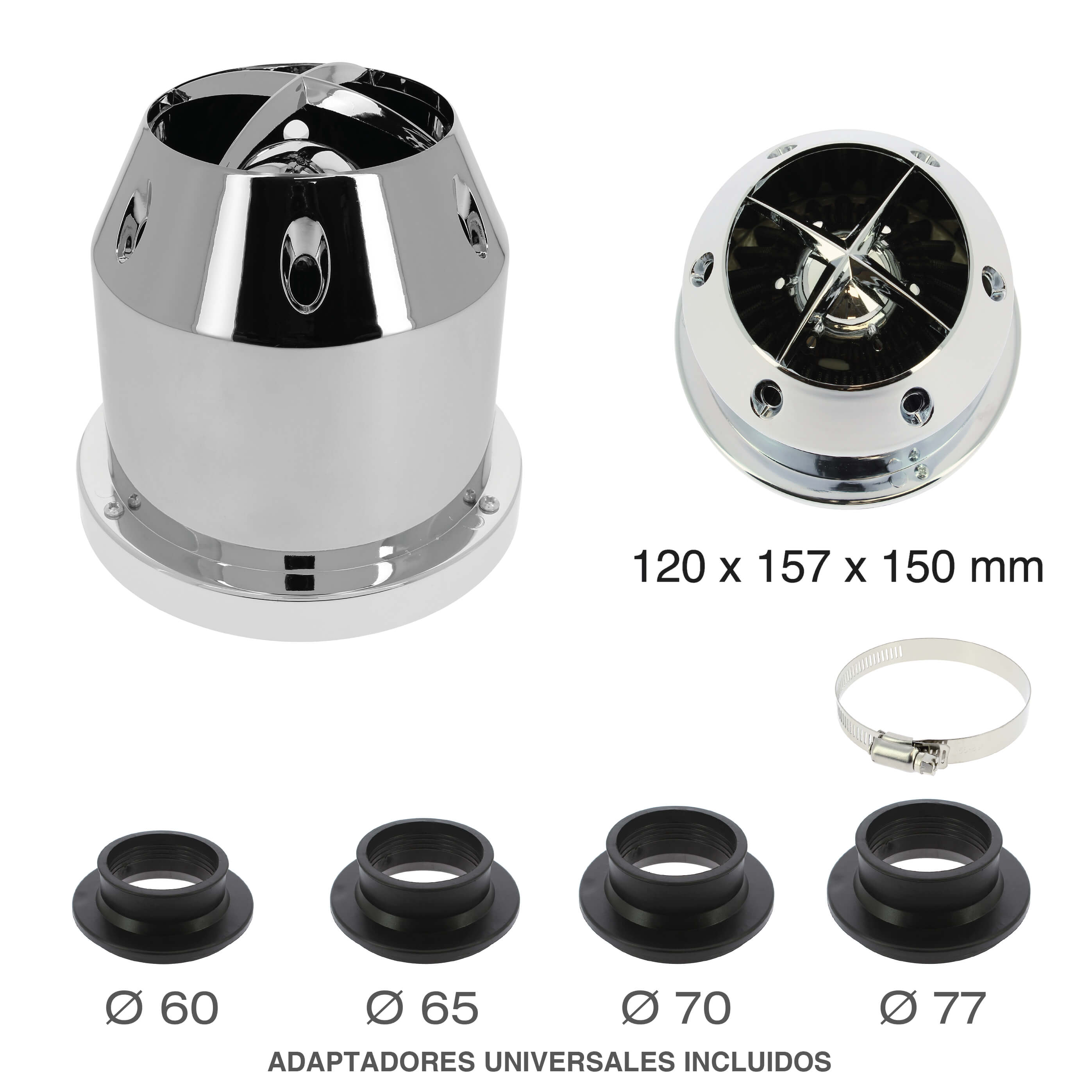 Filtro de Ar " Classic " Chrome Look UNV C/ Adaptador