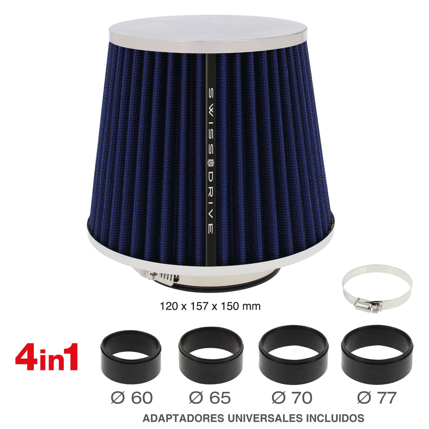 Filtro de Ar SWISS DRIVE" Chrome Cover " Universal C/ Adaptador Azul