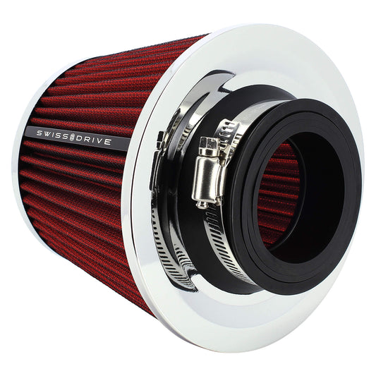 Filtro de Ar SWISS DRIVE " Chrome Cover " Universal C/ Adaptador Vermelho