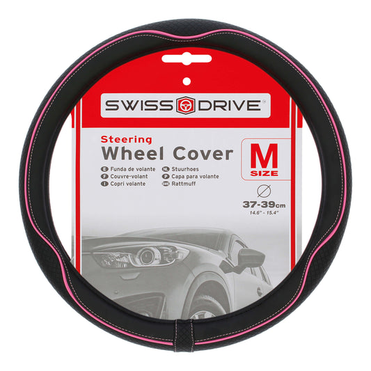 Capa de Volante AUTO "SWISS DRIVE" Preta com Risca cor Rosa Tamanho M 37-39 cm