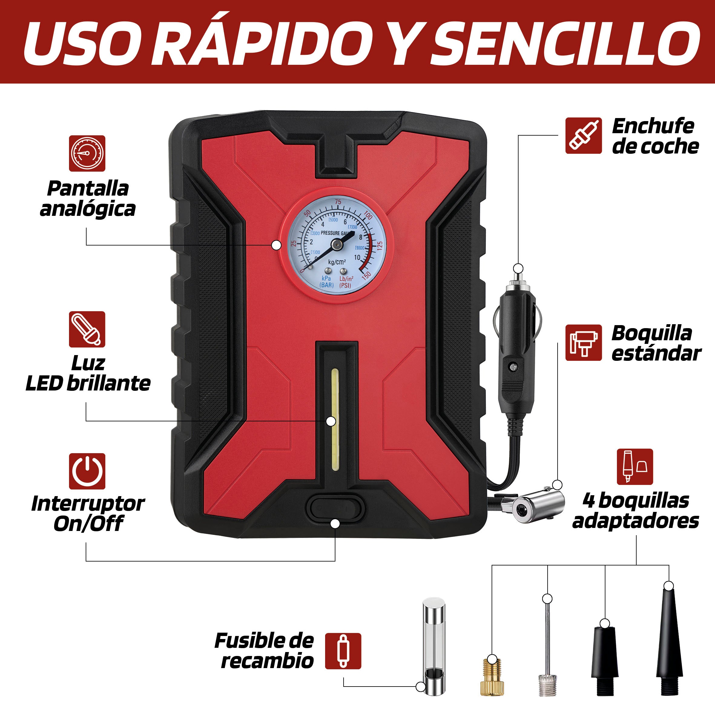 Compressor de Ar Pneus Analógico SWISS DRIVE 12V 10BAR/ 150PSI 12V