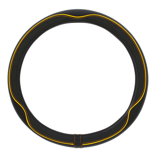 Capa de Volante AUTO " SWISS DRIVE" Preta com cor Risca Amarela Tamanho M 37-39 cm