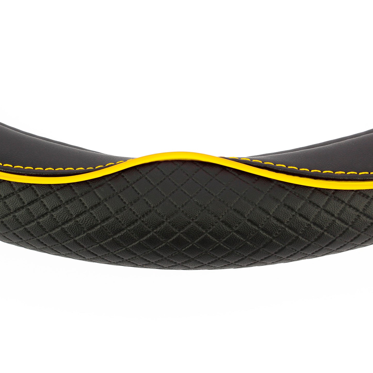 Capa de Volante AUTO " SWISS DRIVE" Preta com cor Risca Amarela Tamanho M 37-39 cm