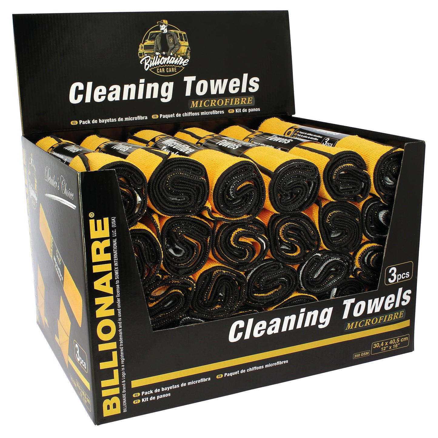 Expositor BILLIONAIRE 24 Packs de cada Kit de 3 Panos de Secagem Caixa 30x40cm