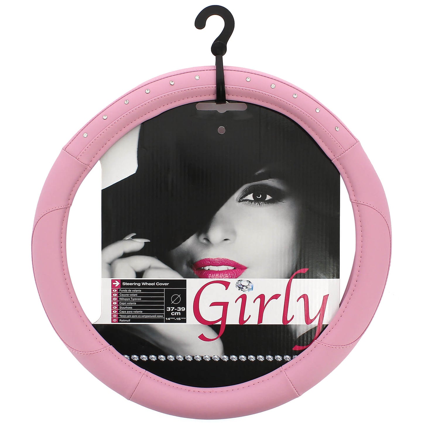 Capa de Volante AUTO " CAR+" Rosa com Brilhantes Tamanho M 37-39 cm