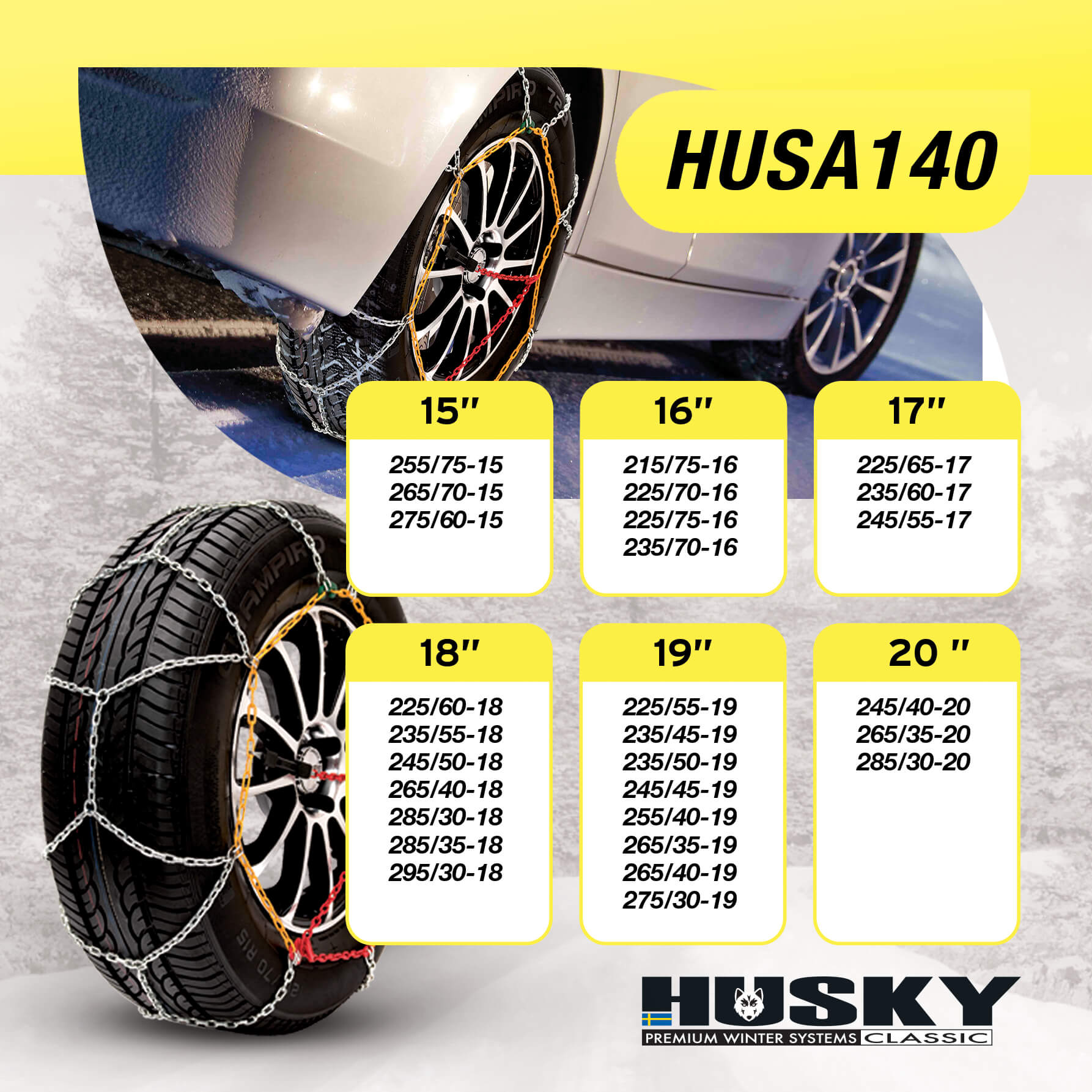 Correntes de Neve Pneus Auto HUSKY Diâmetro 15" 9mm KN140 2 UND
