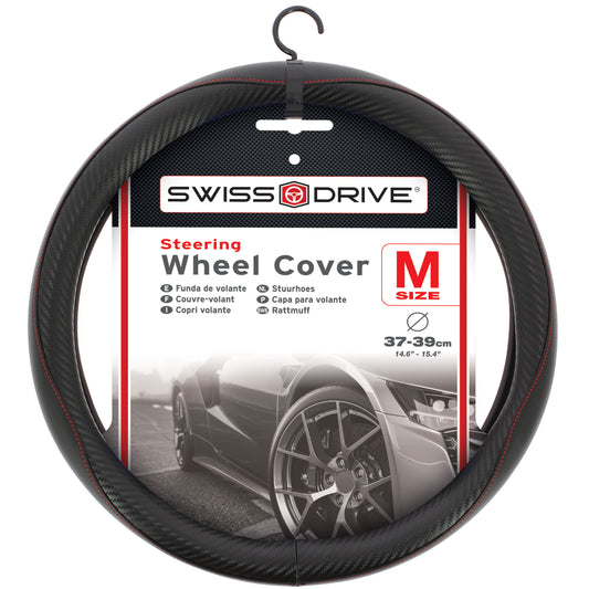 Capas de Volante PVC AUTO " RACE SPORT" cor Carbono Negra/ Vermelha Tamanho M 37-39 cm