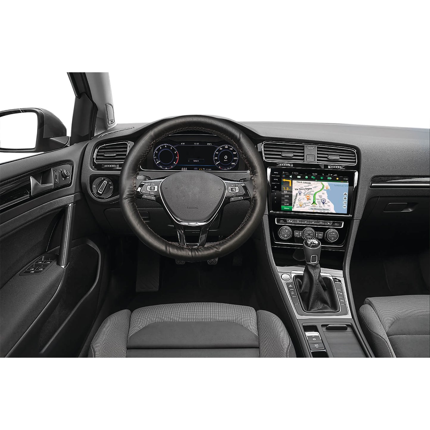 Capa de Volante AUTO para Costurar " CAR+"  em Pele com Linha cor Preta 37-39 cm