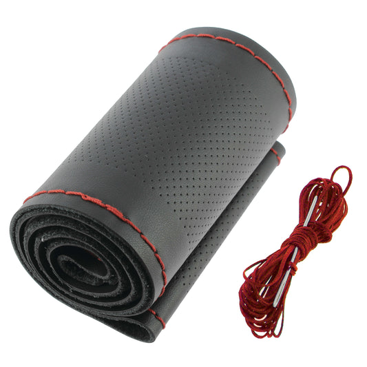 Capa de Volante AUTO para Costurar " CAR+"  em Pele com Linha cor Vermelha 37-39 cm