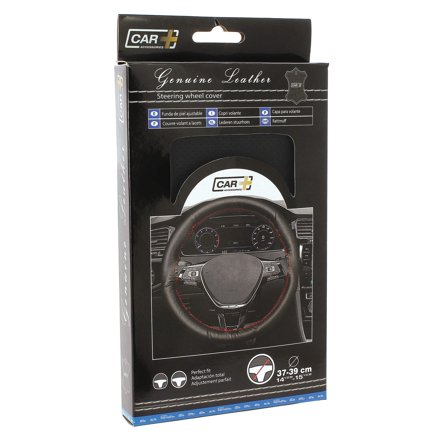 Capa de Volante AUTO para Costurar " CAR+"  em Pele com Linha cor Vermelha 37-39 cm