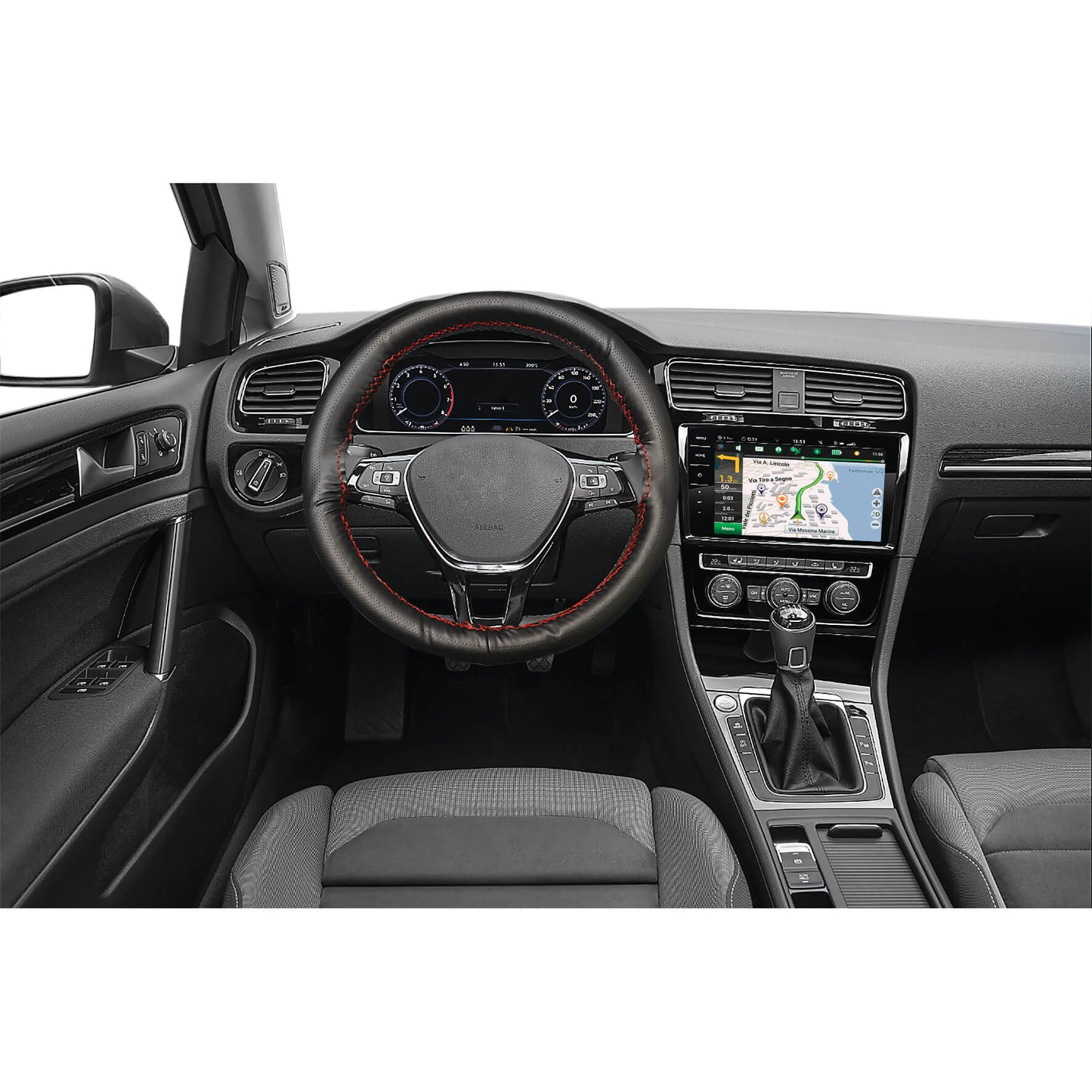 Capa de Volante AUTO para Costurar " CAR+"  em Pele com Linha cor Vermelha 37-39 cm