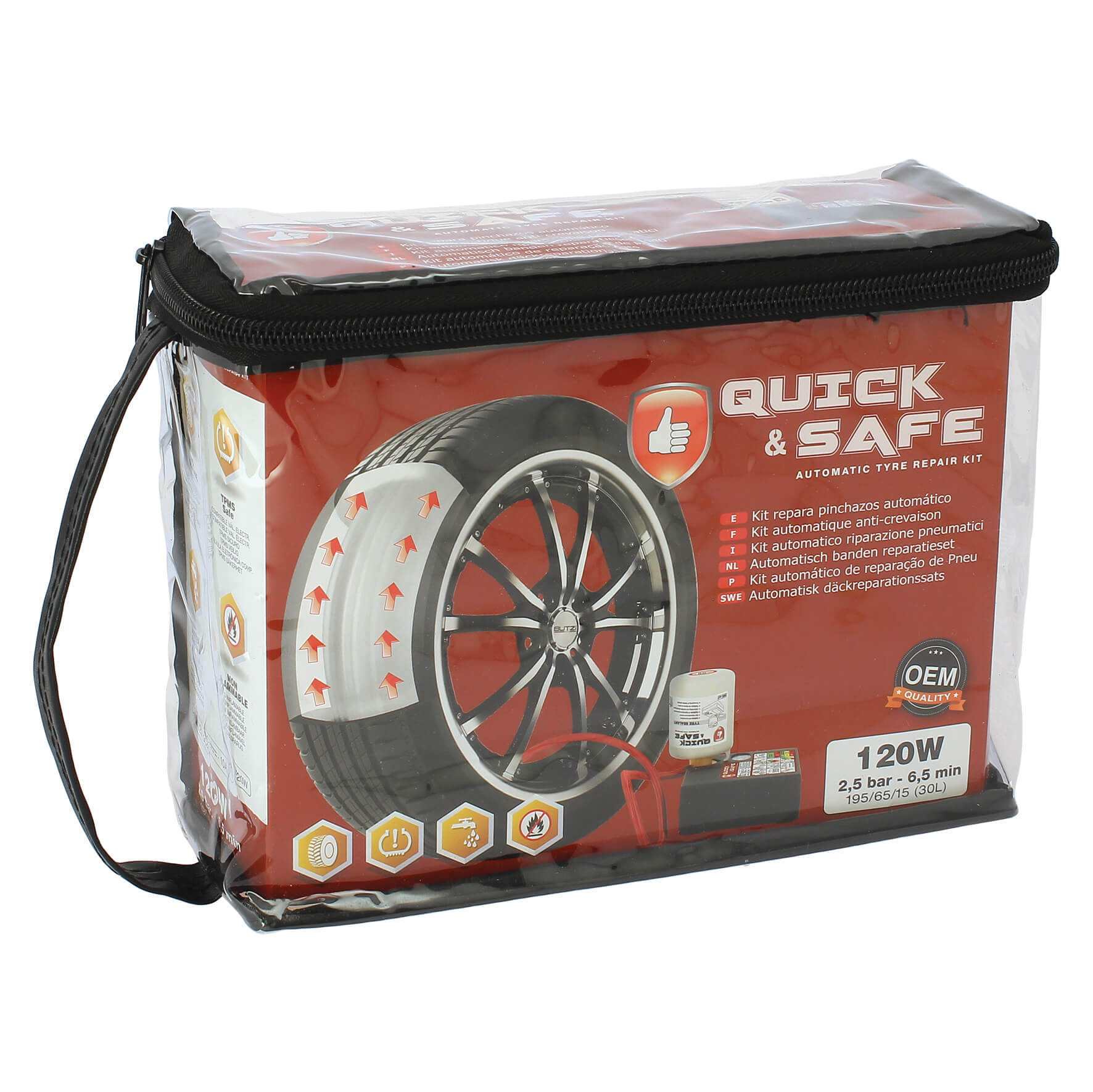 KIT reparador de Furos 300ml + Compressor QUICK & SAFE