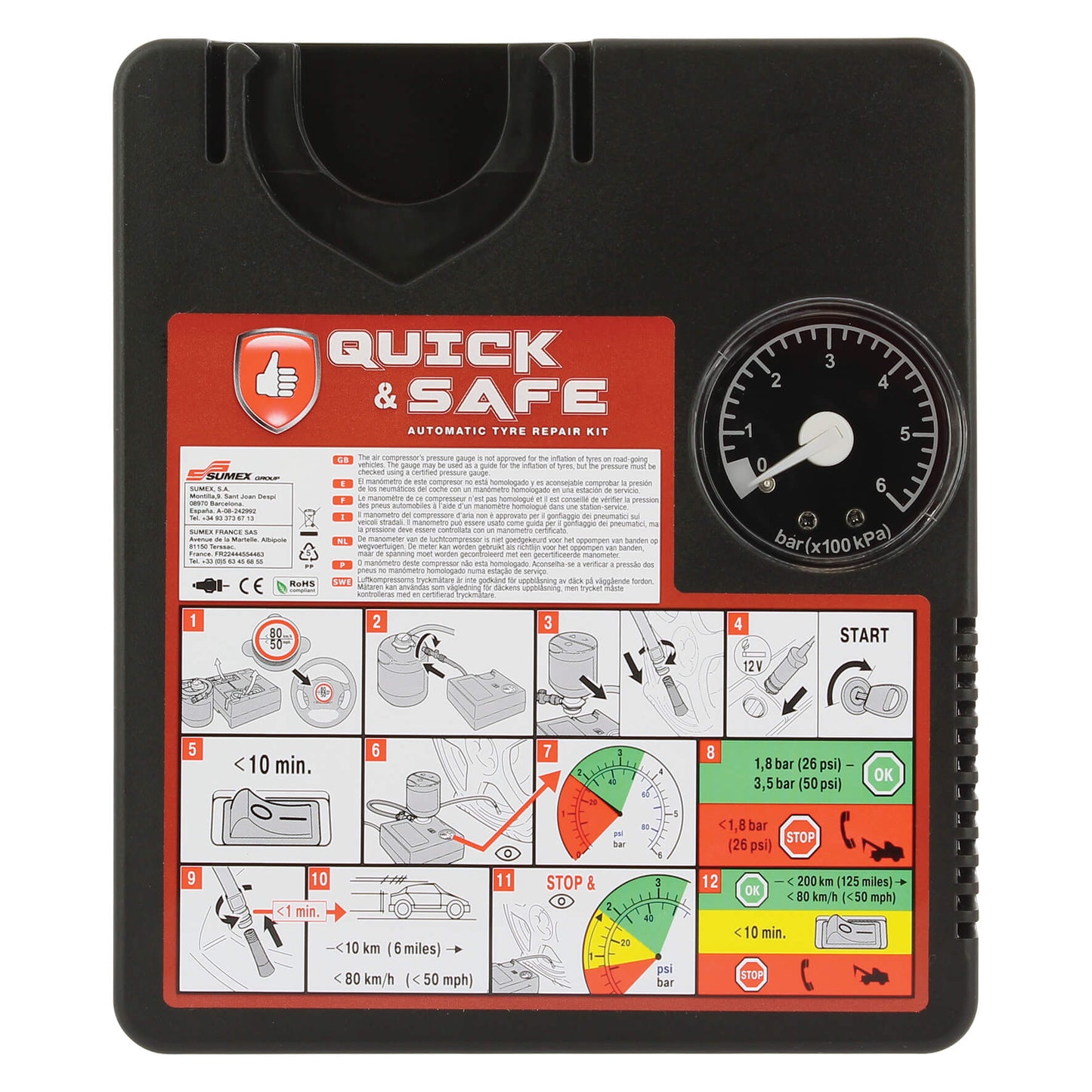 KIT reparador de Furos 300ml + Compressor QUICK & SAFE