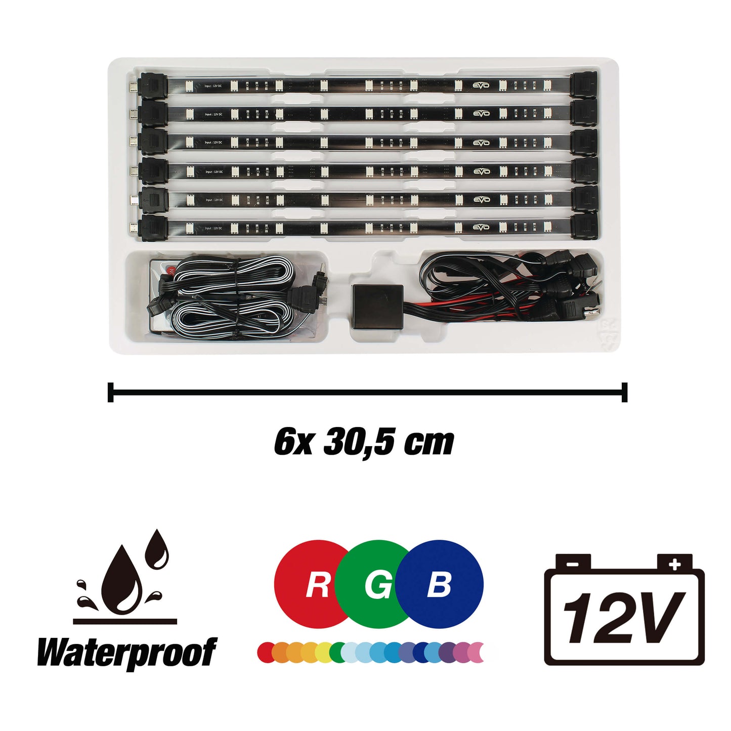 Kit Chassi EVO Tiras Led 6x30,5 Multicolor C/ Comando