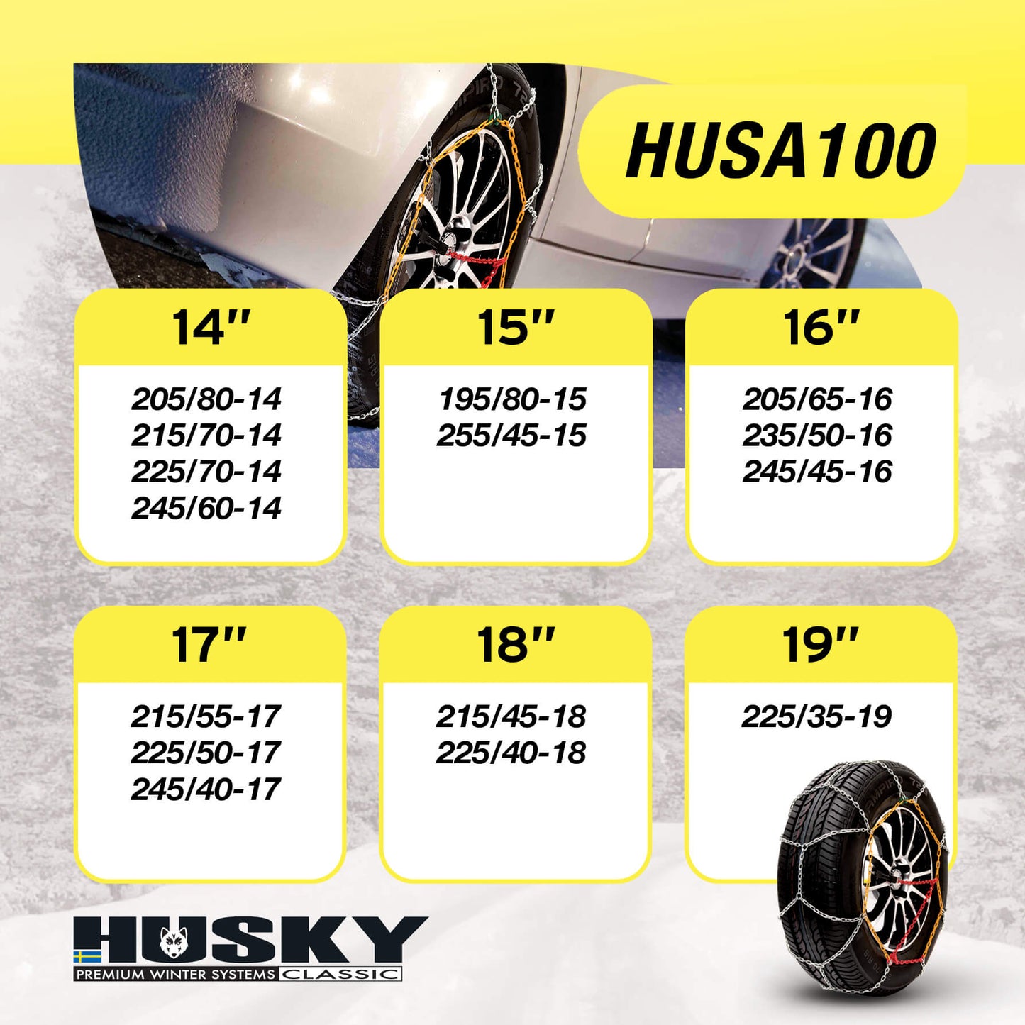 Correntes de Neve Pneus Auto HUSKY Diâmetro 16" 9mm KN100 2 UND