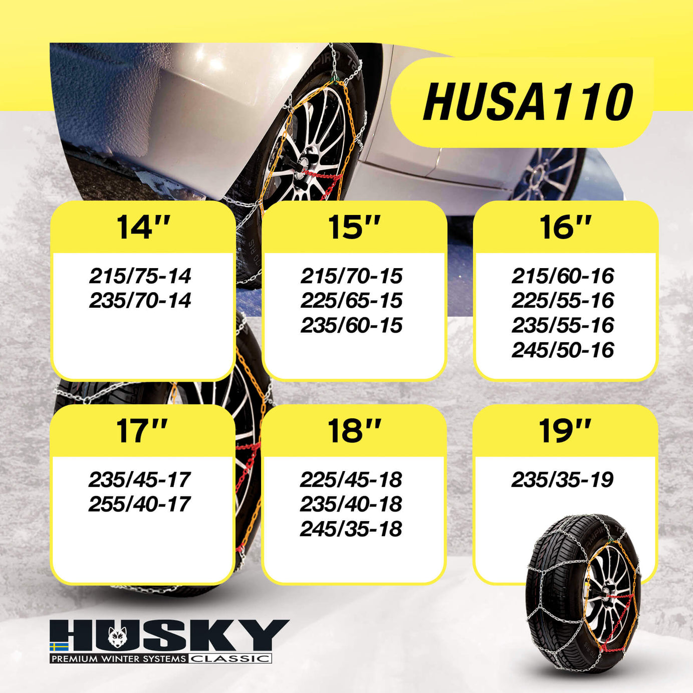 Correntes de Neve Pneus Auto HUSKY Diâmetro 14" 9mm KN110 2 UND