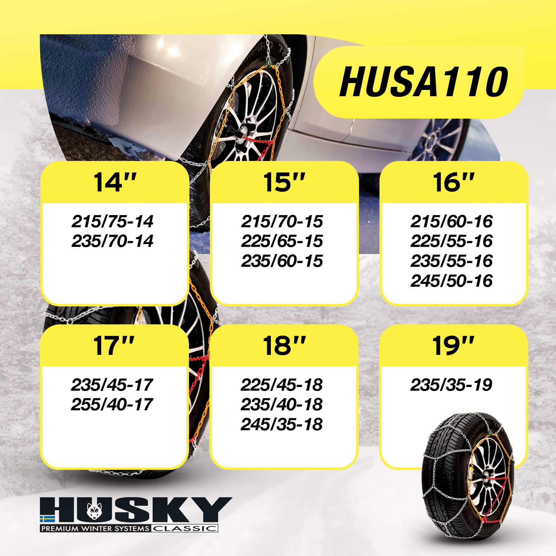 Correntes de Neve Pneus Auto HUSKY Diâmetro 15" 9mm KN110 2 UND