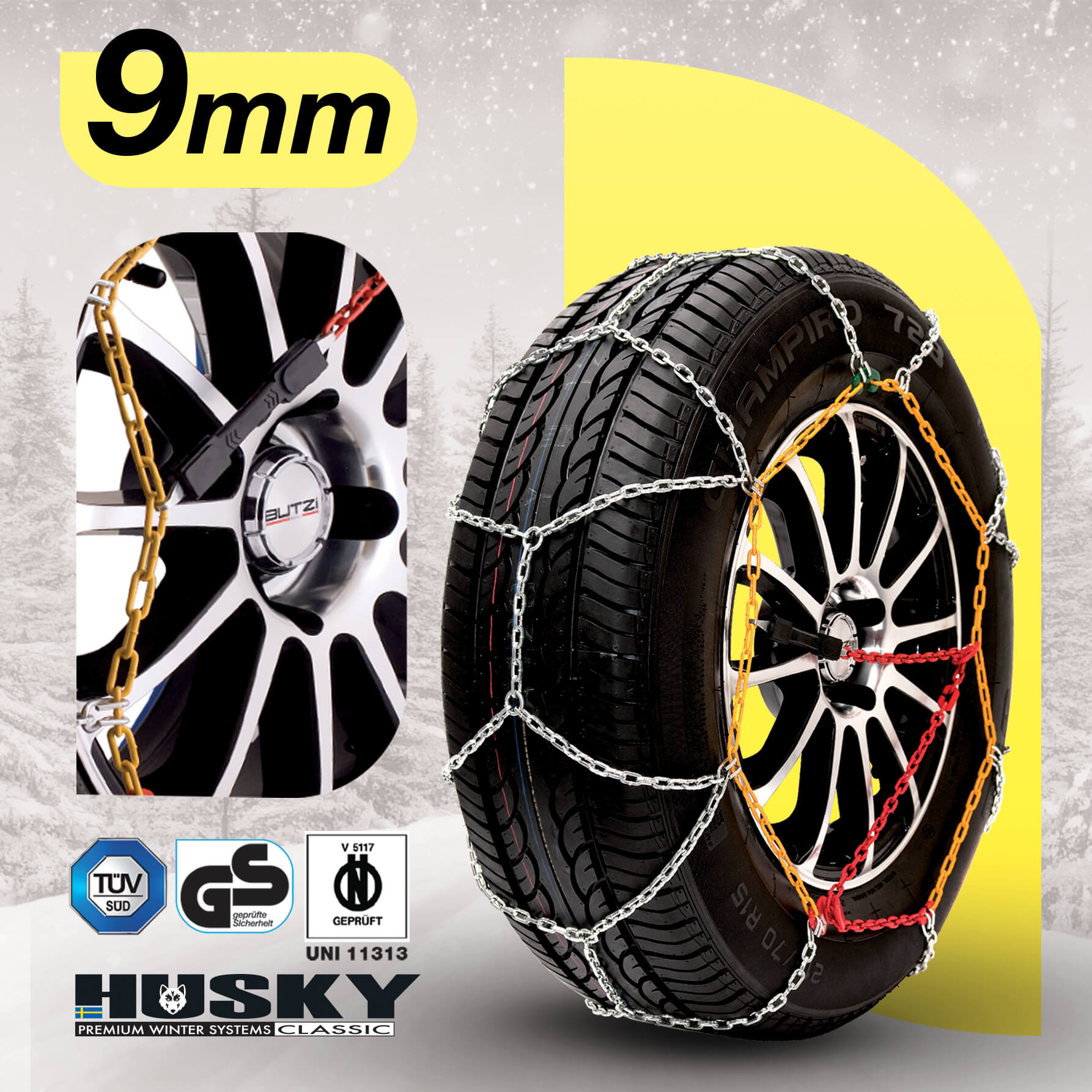 Correntes de Neve Pneus Auto HUSKY Diâmetro 17" 9mm KN130 2 UND