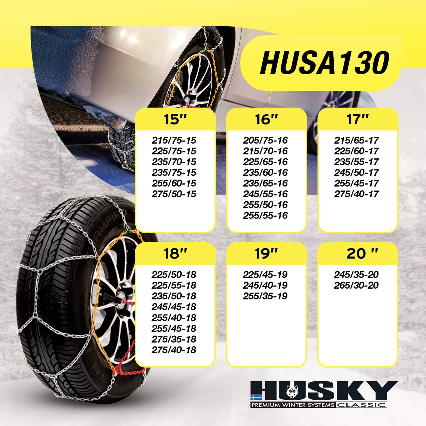 Correntes de Neve Pneus Auto HUSKY Diâmetro 20" 9mm KN130 2 UND