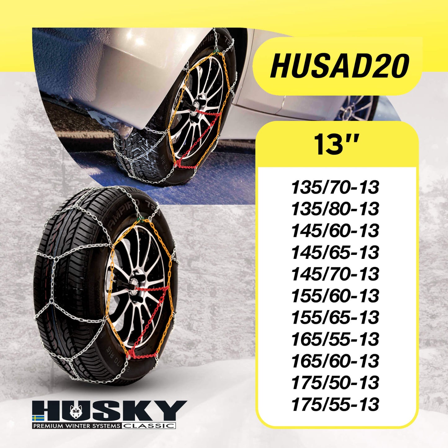 Correntes de Neve Pneus Auto HUSKY Diâmetro 13" 9mm KN20 2 UND