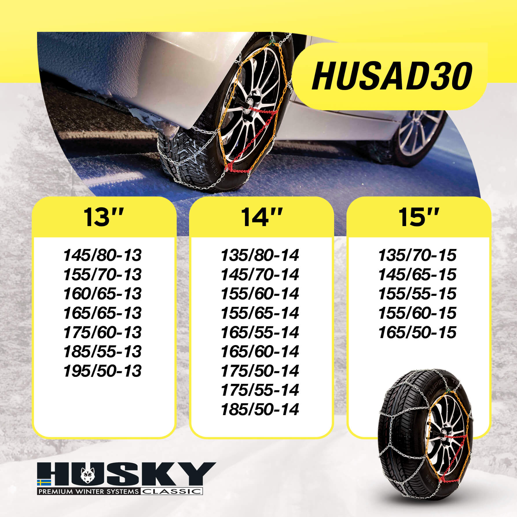 Correntes de Neve Pneus Auto HUSKY Diâmetro 13" 9mm KN30 2 UND