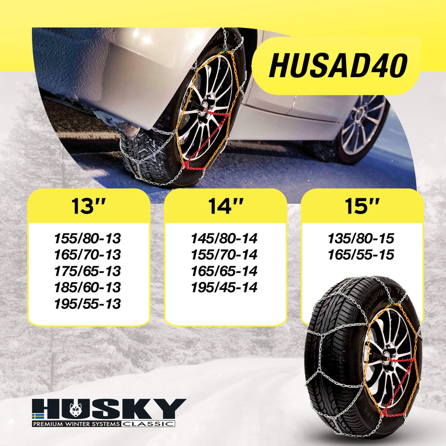 Correntes de Neve Pneus Auto HUSKY Diâmetro 15" 9mm KN40 2 UND