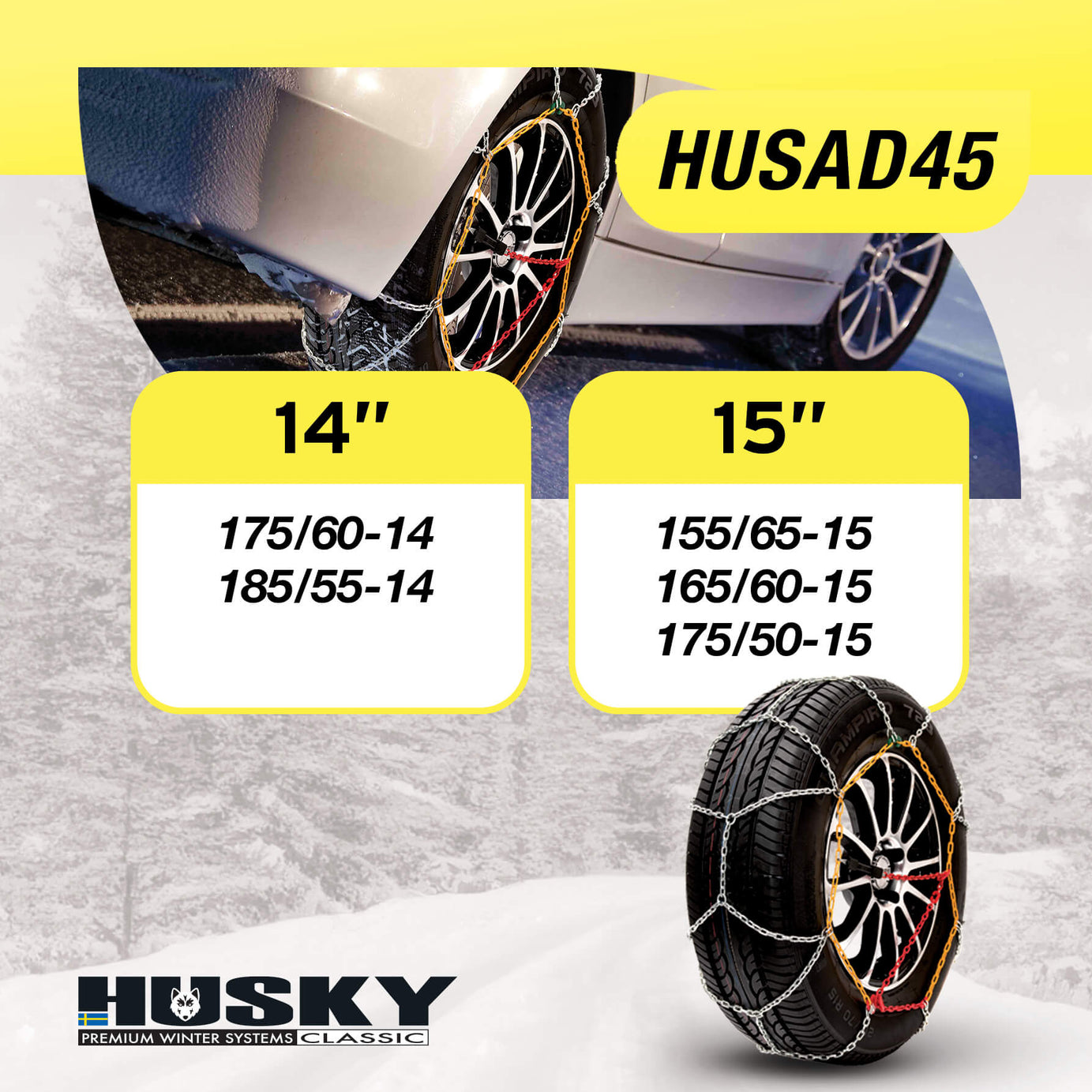 Correntes de Neve Pneus Auto HUSKY Diâmetro 14" 9mm KN45 2 UND