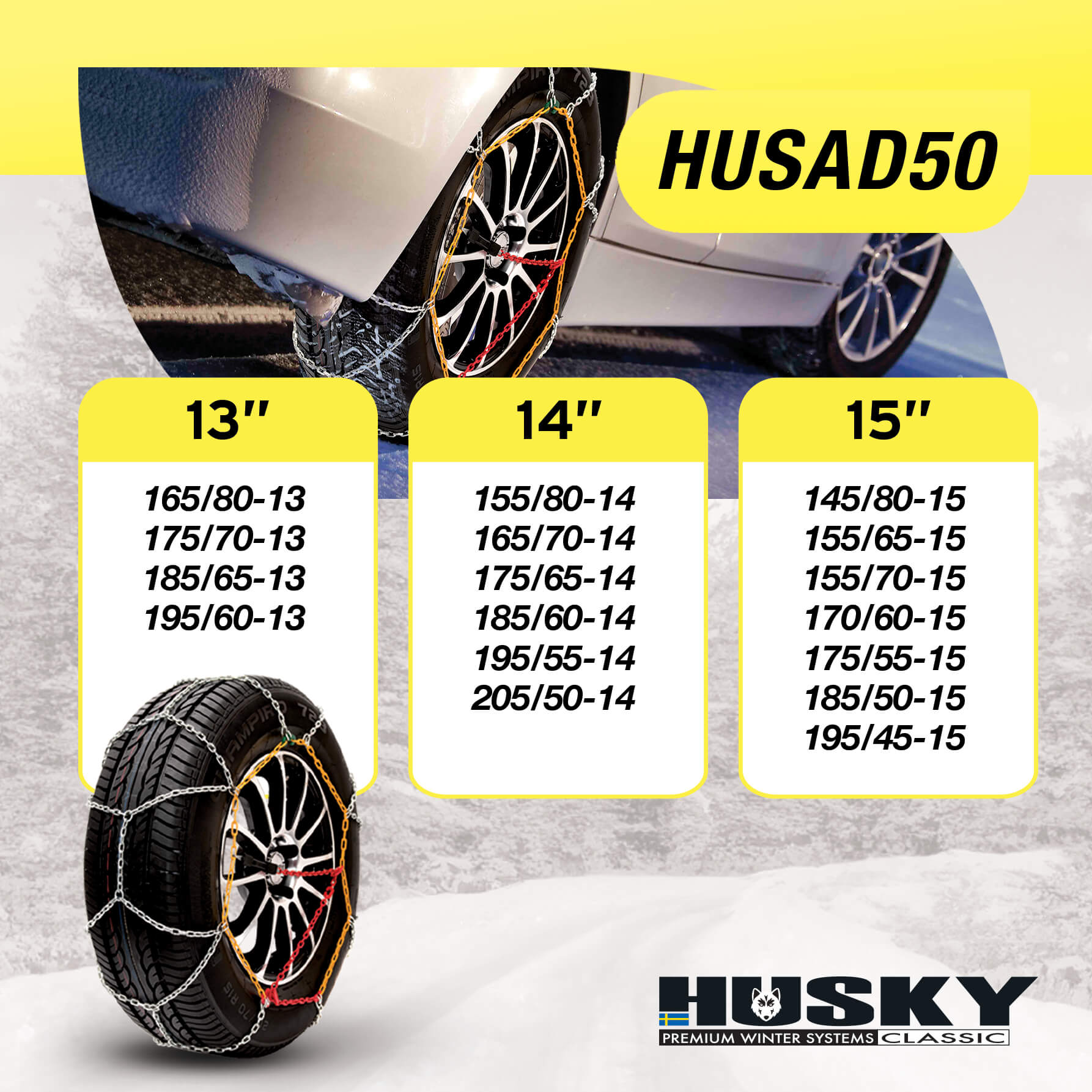 Correntes de Neve Pneus Auto HUSKY Diâmetro 13" 9mm KN50 2 UND