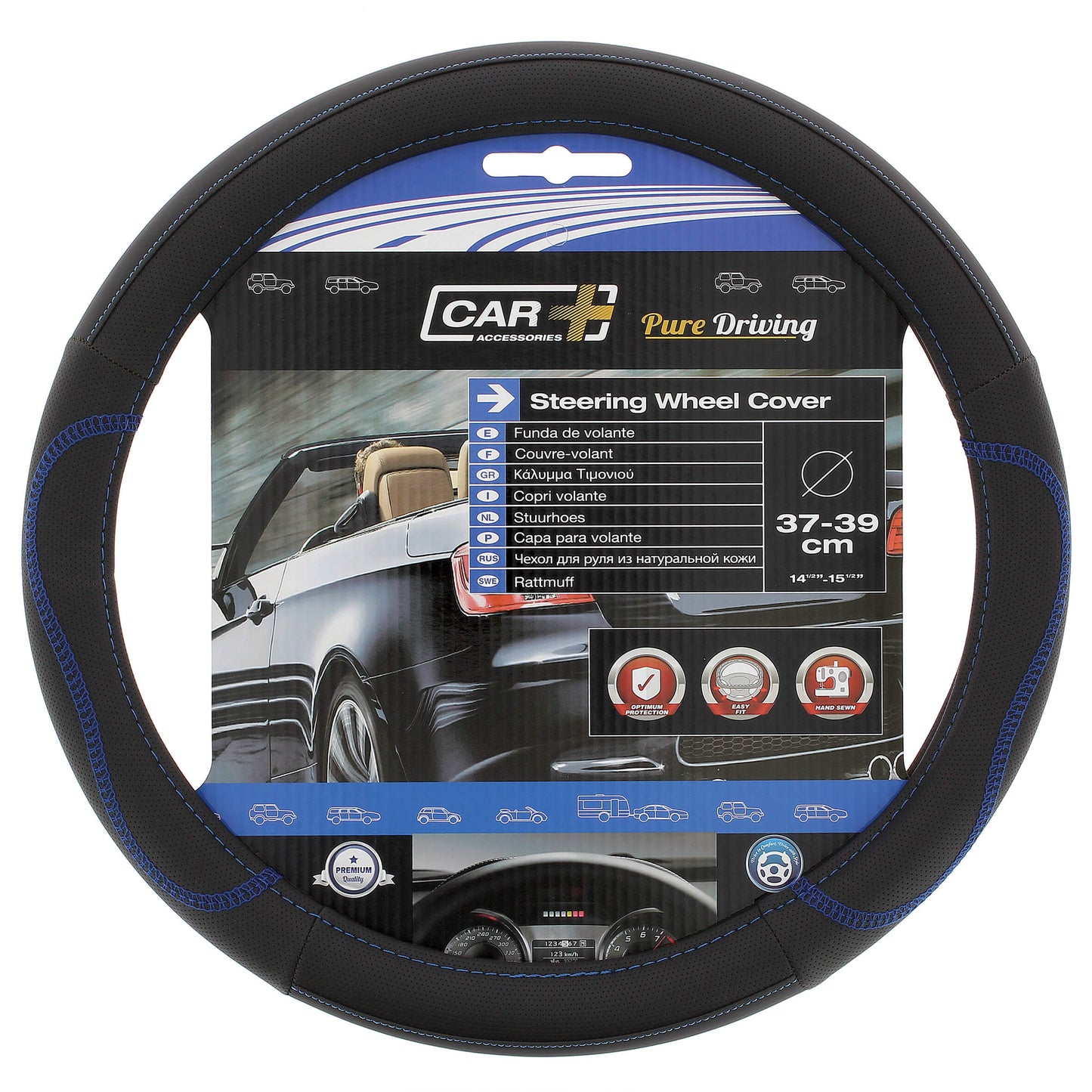 Capas de Volante AUTO " CAR+" Negra/ Azul Tamanho M 37-39 cm