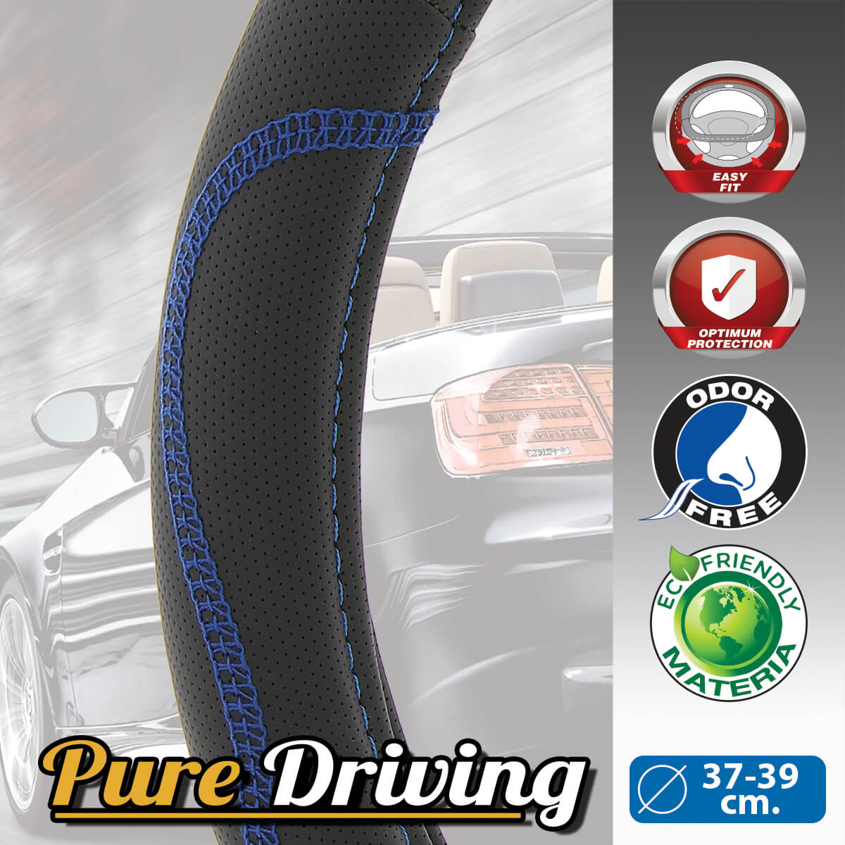 Capas de Volante AUTO " CAR+" Negra/ Azul Tamanho M 37-39 cm