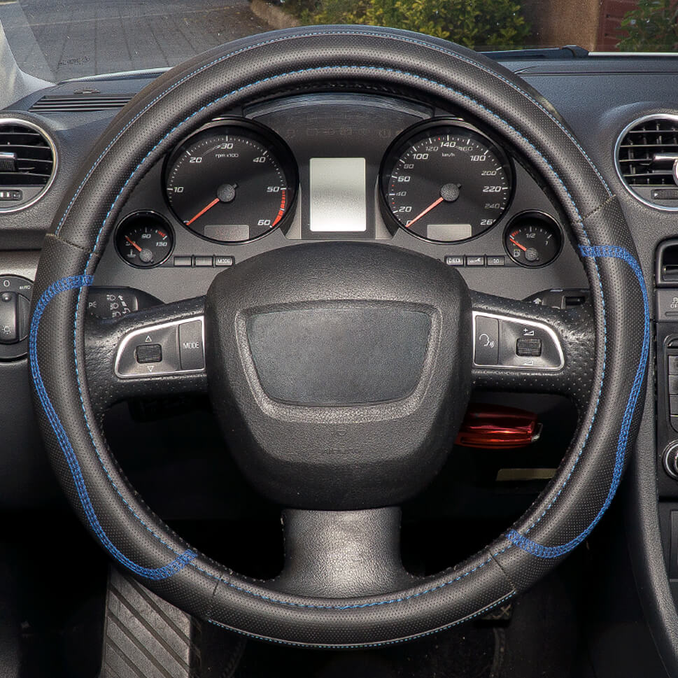 Capas de Volante AUTO " CAR+" Negra/ Azul Tamanho M 37-39 cm