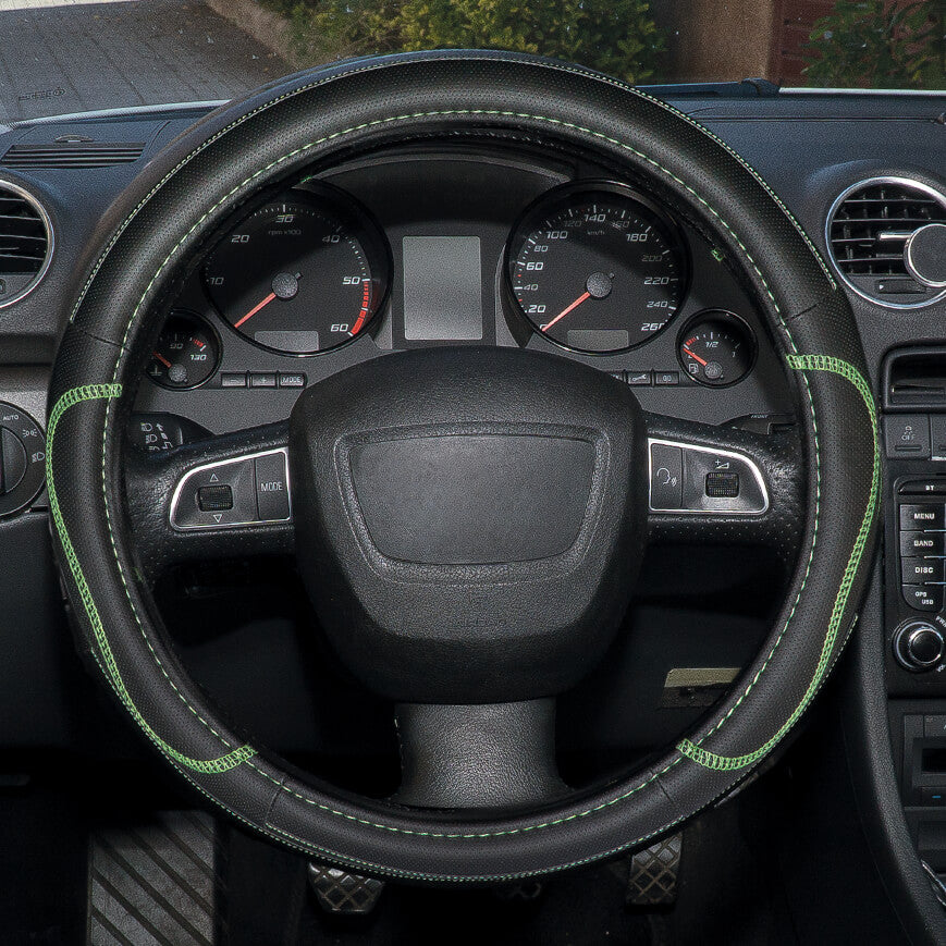 Capas de Volante AUTO " CAR+" Negra/ Verde Tamanho M 37-39 cm