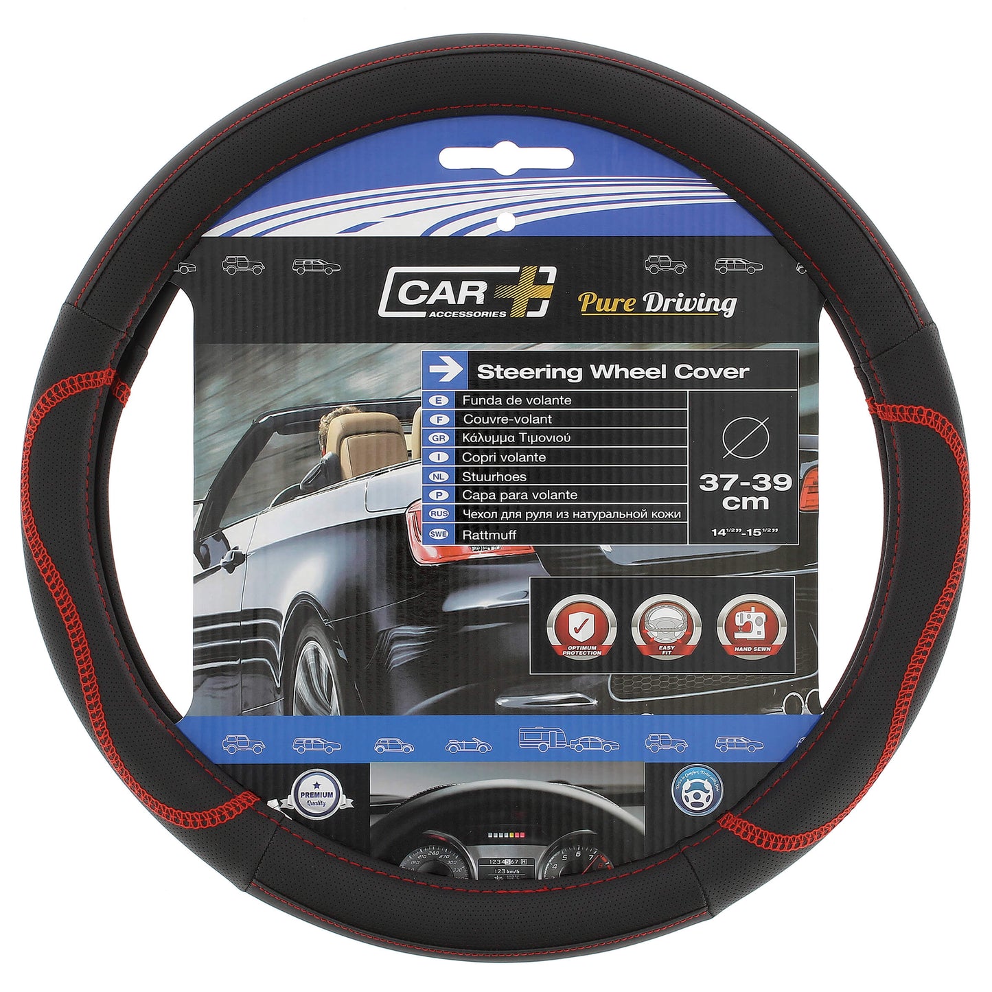 Capas de Volante AUTO " CAR+" Negra/ Vermelho Tamanho M 37-39 cm