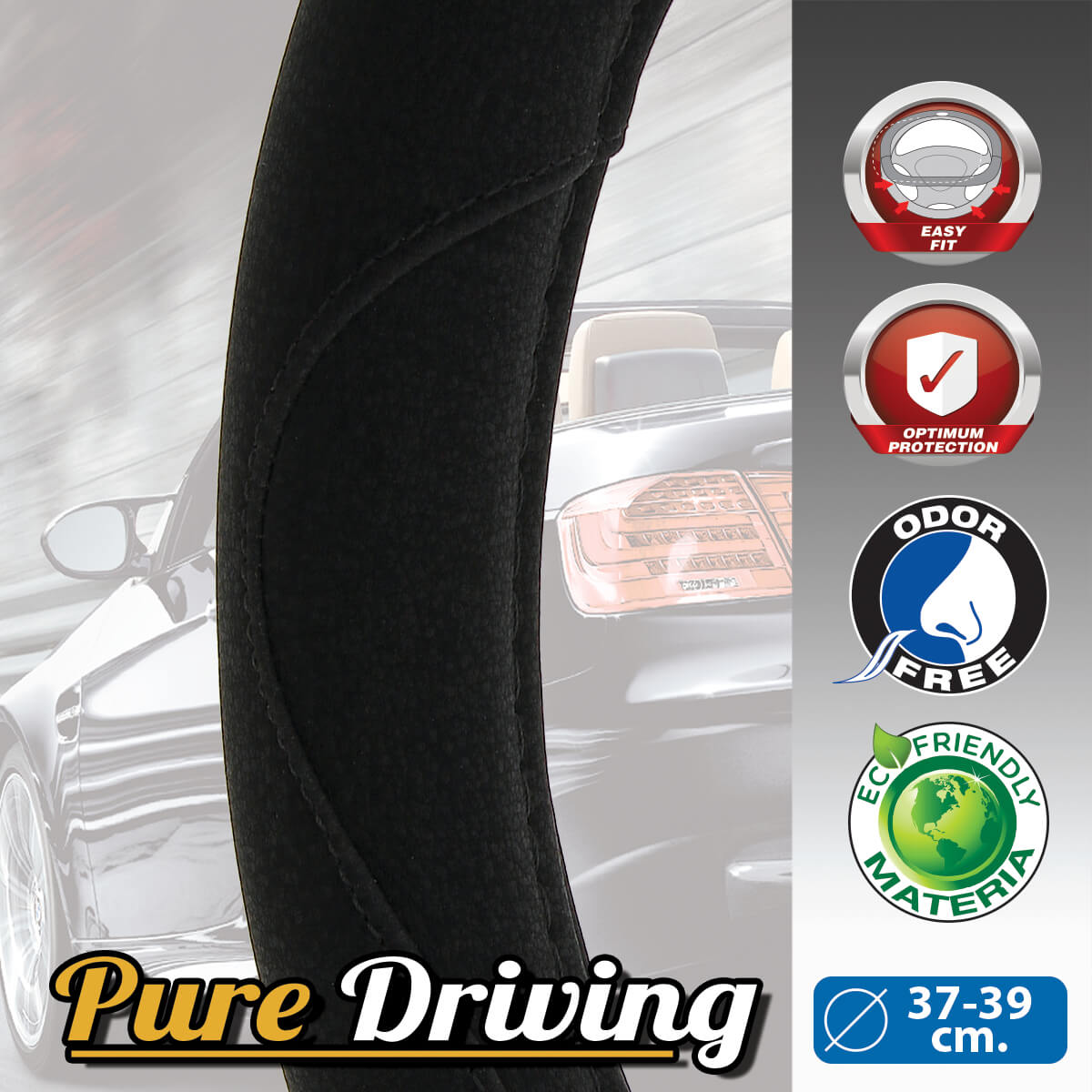 Capas de Volante AUTO "CAR+" Negra Tamanho M 37-39 cm