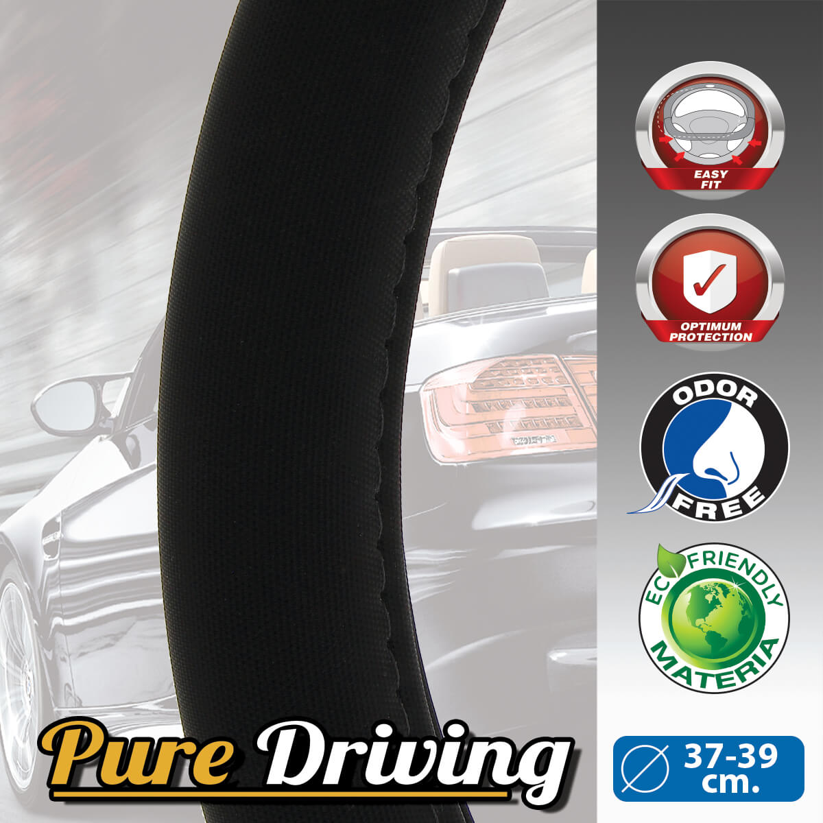 Capas de Volante AUTO " CAR+" SILK cor Preta Tamanho M 37-39 cm