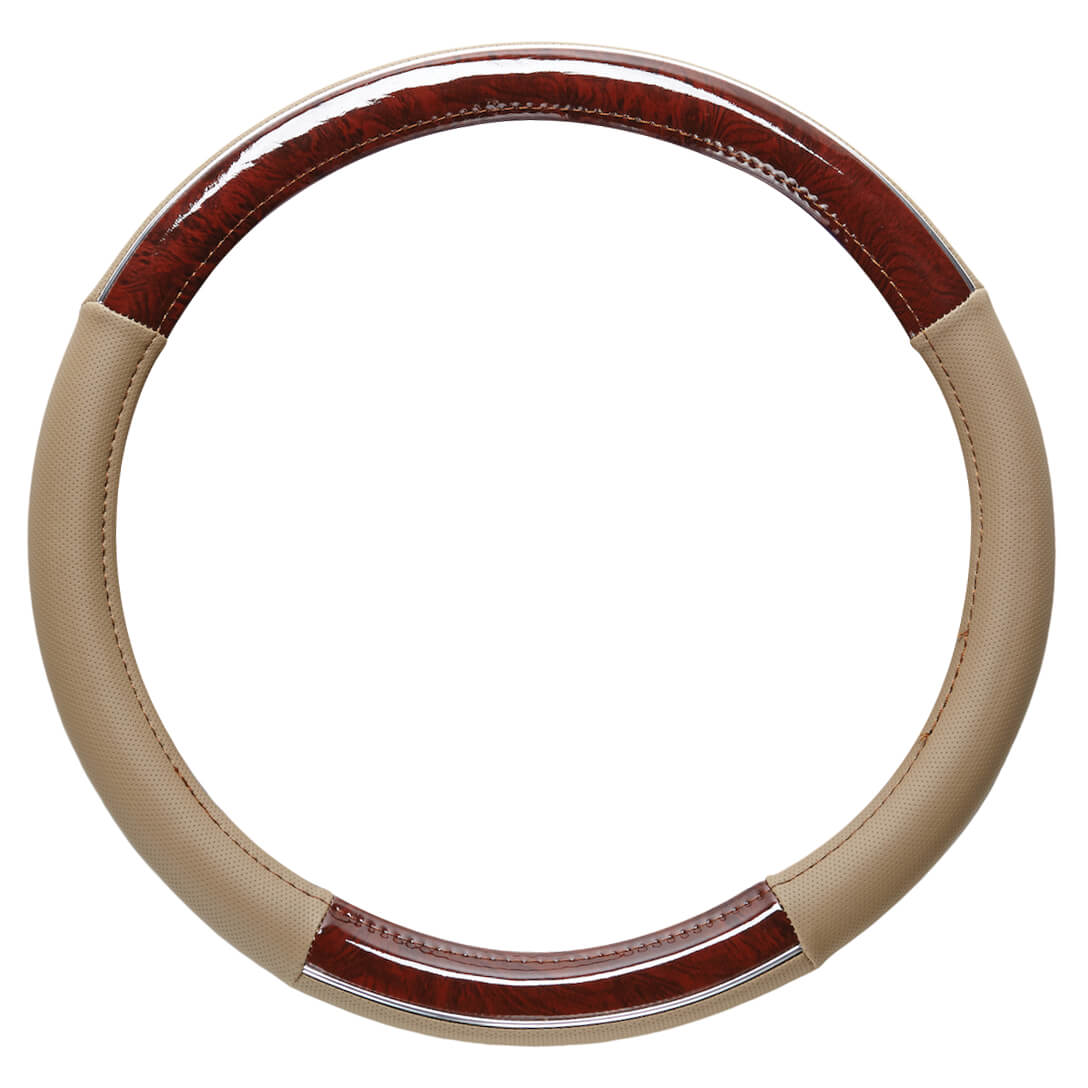 Capa de Volante AUTO " CAR +" Cor BEJE / Madeira Tamanho L 39-41 cm